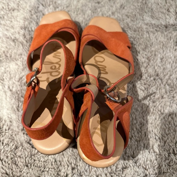 Sam Edelman Orange Suede Crisscross Sandals - Picture 4 of 9